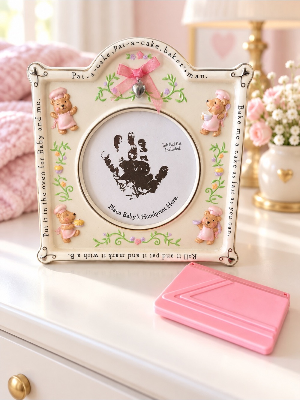 Hallmark Pink and Cream Baby Bear Handprint Frame